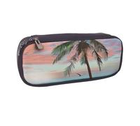 BNVSADC Coconut Palm Tree Sandy Beach Printed Leather Pencil Pen Case & Makeup Bag - Stylish Pencil Bag Stationery Organizer Pouch for School Office Travel
