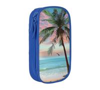 BNVSADC Coconut Palm Tree Sandy Beach Printed Pencil Case for Girls Boys, Large Capacity Pencil Pouch Cute Pencil Box Adult Makeup Bag with 2 Compartments, Blue
