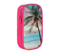 BNVSADC Coconut Palm Tree Sandy Beach Printed Pencil Case for Girls Boys, Large Capacity Pencil Pouch Cute Pencil Box Adult Makeup Bag with 2 Compartments, Pink