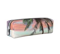 BNVSADC Coconut Palm Tree Sandy Beach Printed Pencil Case Leather Pencil Pouch Cute Stationery Pencil Pen Bag with Zipper for School Office Travel