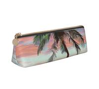 BNVSADC Coconut Palm Tree Sandy Beach Printed Triangle Pencil Case Leather Pencil Pouch Cute Stationery Pencil Pen Bag for School Office Travel