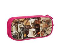 BNVSADC Coffee Collage Printed Pencil Case Large Pen Bag Cute Pencil Box Pouch Office School Stationery Organizer for Girls Boys, Pink
