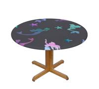 BNVSADC Colored beautiful mermaid Printed Round Tablecloth with Elastic Edged, S(122CM Diameter), Kitchen Water Resistant Fabric Table Cloth Dining Table Decoration Table Covers