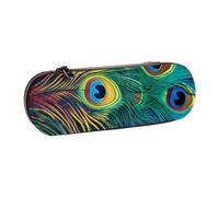 BNVSADC Colored Peacock Printed Leather Pencil Pen Case & Makeup Bag - Stylish Hard Shell Pencil Bag Stationery Organizer Pouch for School Office Travel