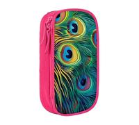 BNVSADC Colored Peacock Printed Pencil Case for Girls Boys, Large Capacity Pencil Pouch Cute Pencil Box Adult Makeup Bag with 2 Compartments, Pink