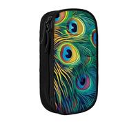 BNVSADC Colored Peacock Printed Pencil Case for Girls Boys, Large Capacity Pencil Pouch Cute Pencil Box Adult Makeup Bag with 2 Compartments, Black