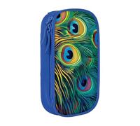 BNVSADC Colored Peacock Printed Pencil Case for Girls Boys, Large Capacity Pencil Pouch Cute Pencil Box Adult Makeup Bag with 2 Compartments, Blue