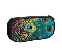BNVSADC Colored Peacock Printed Pencil Case Large Pen Bag Cute Pencil Box Pouch Office School Stationery Organizer for Girls Boys, Black
