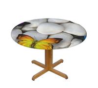 BNVSADC Colorful butterflies Stone Printed Round Tablecloth with Elastic Edged, S(122CM Diameter), Kitchen Water Resistant Fabric Table Cloth Dining Table Decoration Table Covers