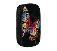 BNVSADC Colorful Butterfly Printed Pencil Case for Girls Boys, Large Capacity Pencil Pouch Cute Pencil Box Adult Makeup Bag with 2 Compartments, Black