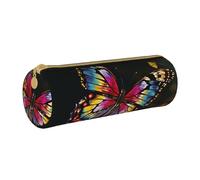 BNVSADC Colorful Butterfly Printed Round Pencil Case Leather Pencil Pouch Cute Stationery Pencil Pen Bag for School Office Travel