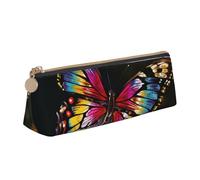 BNVSADC Colorful Butterfly Printed Triangle Pencil Case Leather Pencil Pouch Cute Stationery Pencil Pen Bag for School Office Travel