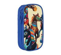 BNVSADC Colorful Cartoon Horse Printed Pencil Case for Girls Boys, Large Capacity Pencil Pouch Cute Pencil Box Adult Makeup Bag with 2 Compartments, Blue