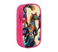 BNVSADC Colorful Cartoon Horse Printed Pencil Case for Girls Boys, Large Capacity Pencil Pouch Cute Pencil Box Adult Makeup Bag with 2 Compartments, Pink