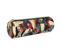 BNVSADC Colorful Cartoon Horse Printed Round Pencil Case Leather Pencil Pouch Cute Stationery Pencil Pen Bag for School Office Travel