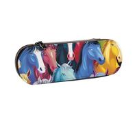 BNVSADC Colorful Cartoon Horses Printed Leather Pencil Pen Case & Makeup Bag - Stylish Hard Shell Pencil Bag Stationery Organizer Pouch for School Office Travel