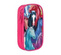BNVSADC Colorful Cartoon Horses Printed Pencil Case for Girls Boys, Large Capacity Pencil Pouch Cute Pencil Box Adult Makeup Bag with 2 Compartments, Pink