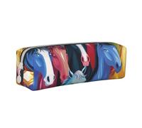 BNVSADC Colorful Cartoon Horses Printed Pencil Case Leather Pencil Pouch Cute Stationery Pencil Pen Bag with Zipper for School Office Travel