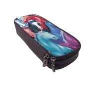 BNVSADC Colorful Cartoon Horses Printed PU Leather Flip Pencil Case, Cute Pencil Box Pen Bag Stationery Organizer Makeup Bag for School Office Travel