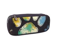 BNVSADC Colorful Dog Paw Print Black Printed Leather Pencil Pen Case & Makeup Bag - Stylish Pencil Bag Stationery Organizer Pouch for School Office Travel