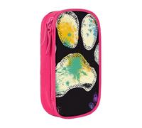 BNVSADC Colorful Dog Paw Print Black Printed Pencil Case for Girls Boys, Large Capacity Pencil Pouch Cute Pencil Box Adult Makeup Bag with 2 Compartments, Pink