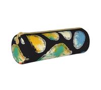 BNVSADC Colorful Dog Paw Print Black Printed Round Pencil Case Leather Pencil Pouch Cute Stationery Pencil Pen Bag for School Office Travel