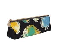 BNVSADC Colorful Dog Paw Print Black Printed Triangle Pencil Case Leather Pencil Pouch Cute Stationery Pencil Pen Bag for School Office Travel