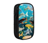 BNVSADC Colorful Fishes Printed Pencil Case for Girls Boys, Large Capacity Pencil Pouch Cute Pencil Box Adult Makeup Bag with 2 Compartments, Black