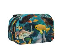 BNVSADC Colorful Fishes Printed Print Flip Top Double Layer Pencil Case - Large Capacity School Supplies Organizer for Students, Kids, Teens, Artists, Travel & Office Use