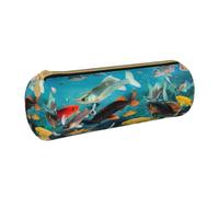 BNVSADC Colorful Fishes Printed Round Pencil Case Leather Pencil Pouch Cute Stationery Pencil Pen Bag for School Office Travel