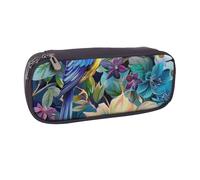 BNVSADC Colorful Flowers Bird Printed Leather Pencil Pen Case & Makeup Bag - Stylish Pencil Bag Stationery Organizer Pouch for School Office Travel