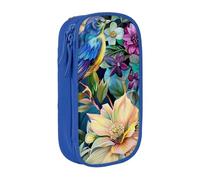 BNVSADC Colorful Flowers Bird Printed Pencil Case for Girls Boys, Large Capacity Pencil Pouch Cute Pencil Box Adult Makeup Bag with 2 Compartments, Blue