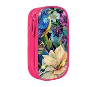 BNVSADC Colorful Flowers Bird Printed Pencil Case for Girls Boys, Large Capacity Pencil Pouch Cute Pencil Box Adult Makeup Bag with 2 Compartments, Pink