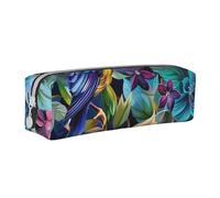 BNVSADC Colorful Flowers Bird Printed Pencil Case Leather Pencil Pouch Cute Stationery Pencil Pen Bag with Zipper for School Office Travel
