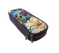 BNVSADC Colorful Flowers Bird Printed PU Leather Flip Pencil Case, Cute Pencil Box Pen Bag Stationery Organizer Makeup Bag for School Office Travel