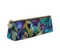 BNVSADC Colorful Flowers Bird Printed Triangle Pencil Case Leather Pencil Pouch Cute Stationery Pencil Pen Bag for School Office Travel