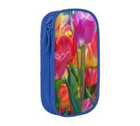 BNVSADC Colorful Flowers Printed Pencil Case for Girls Boys, Large Capacity Pencil Pouch Cute Pencil Box Adult Makeup Bag with 2 Compartments, Blue