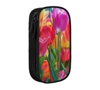 BNVSADC Colorful Flowers Printed Pencil Case for Girls Boys, Large Capacity Pencil Pouch Cute Pencil Box Adult Makeup Bag with 2 Compartments, Black