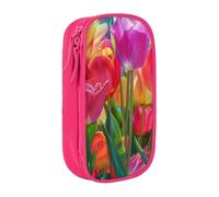 BNVSADC Colorful Flowers Printed Pencil Case for Girls Boys, Large Capacity Pencil Pouch Cute Pencil Box Adult Makeup Bag with 2 Compartments, Pink