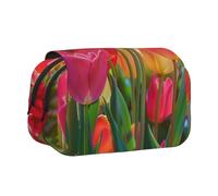 BNVSADC Colorful Flowers Printed Print Flip Top Double Layer Pencil Case - Large Capacity School Supplies Organizer for Students, Kids, Teens, Artists, Travel & Office Use