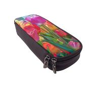 BNVSADC Colorful Flowers Printed PU Leather Flip Pencil Case, Cute Pencil Box Pen Bag Stationery Organizer Makeup Bag for School Office Travel