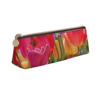 BNVSADC Colorful Flowers Printed Triangle Pencil Case Leather Pencil Pouch Cute Stationery Pencil Pen Bag for School Office Travel