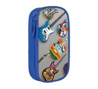BNVSADC Colorful Guitars 1 Printed Pencil Case for Girls Boys, Large Capacity Pencil Pouch Cute Pencil Box Adult Makeup Bag with 2 Compartments, Blue