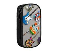 BNVSADC Colorful Guitars 1 Printed Pencil Case for Girls Boys, Large Capacity Pencil Pouch Cute Pencil Box Adult Makeup Bag with 2 Compartments, Black