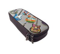 BNVSADC Colorful Guitars 1 Printed PU Leather Flip Pencil Case, Cute Pencil Box Pen Bag Stationery Organizer Makeup Bag for School Office Travel