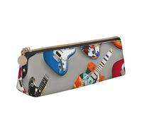 BNVSADC Colorful Guitars 1 Printed Triangle Pencil Case Leather Pencil Pouch Cute Stationery Pencil Pen Bag for School Office Travel