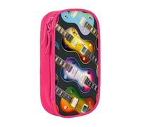 BNVSADC Colorful Guitars Printed Pencil Case for Girls Boys, Large Capacity Pencil Pouch Cute Pencil Box Adult Makeup Bag with 2 Compartments, Pink
