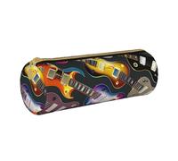 BNVSADC Colorful Guitars Printed Round Pencil Case Leather Pencil Pouch Cute Stationery Pencil Pen Bag for School Office Travel