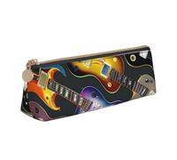 BNVSADC Colorful Guitars Printed Triangle Pencil Case Leather Pencil Pouch Cute Stationery Pencil Pen Bag for School Office Travel