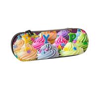 BNVSADC Colorful Happy Birthday Cupcakes Printed Leather Pencil Pen Case & Makeup Bag - Stylish Hard Shell Pencil Bag Stationery Organizer Pouch for School Office Travel